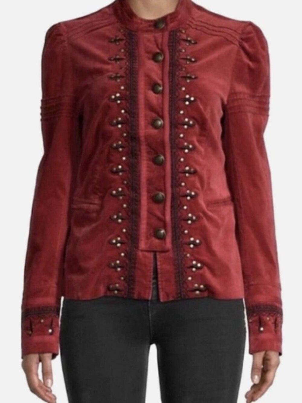 FREE PEOPLE Maven Military Style Jacket in Rio Red Velvet - Medium - Like New